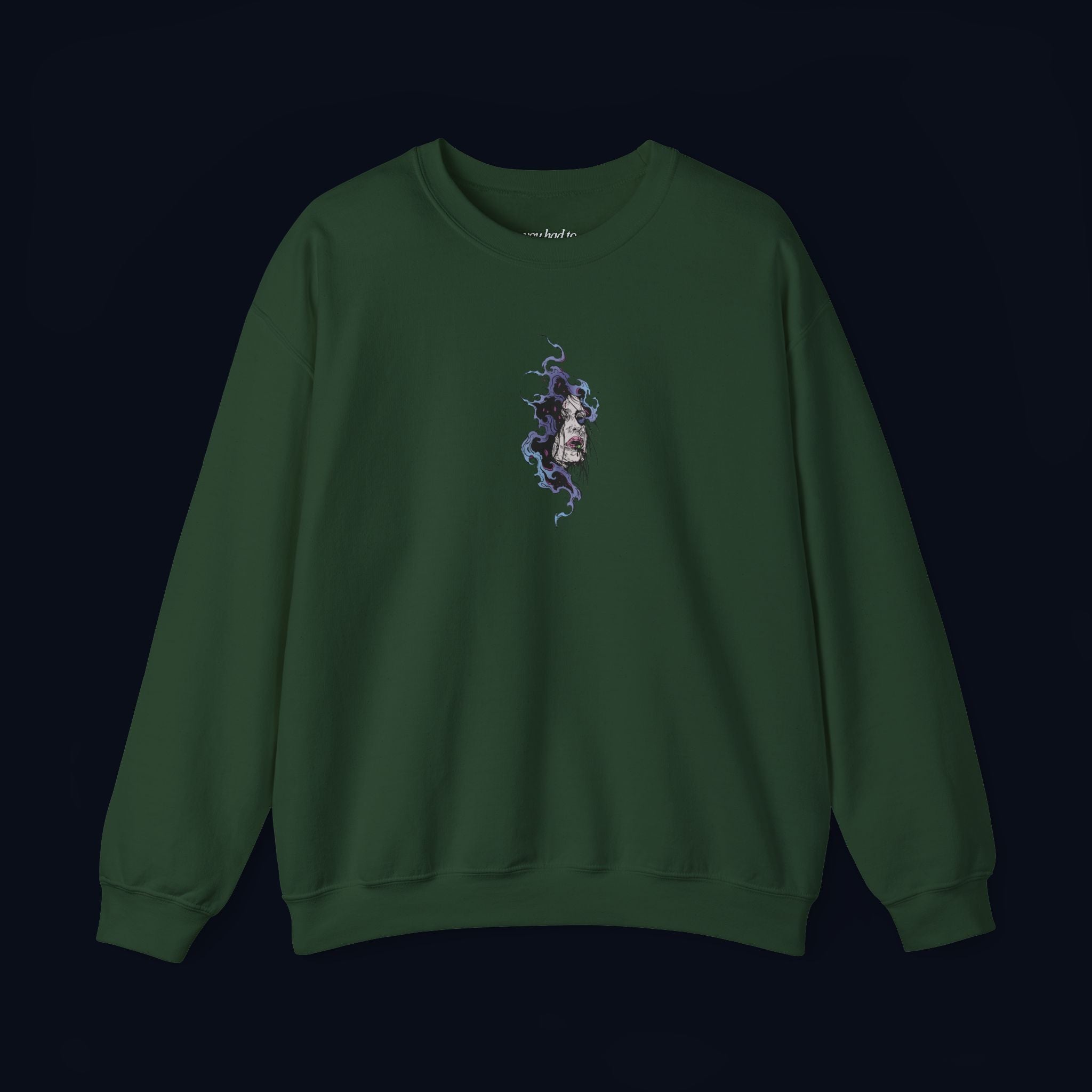 haunted portrait printed crewneck sweatshirt — nostalgic minimalist streetwear