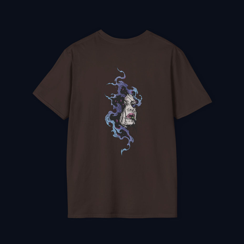 haunted portrait back print t-shirt — nostalgic streetwear inspired by memories