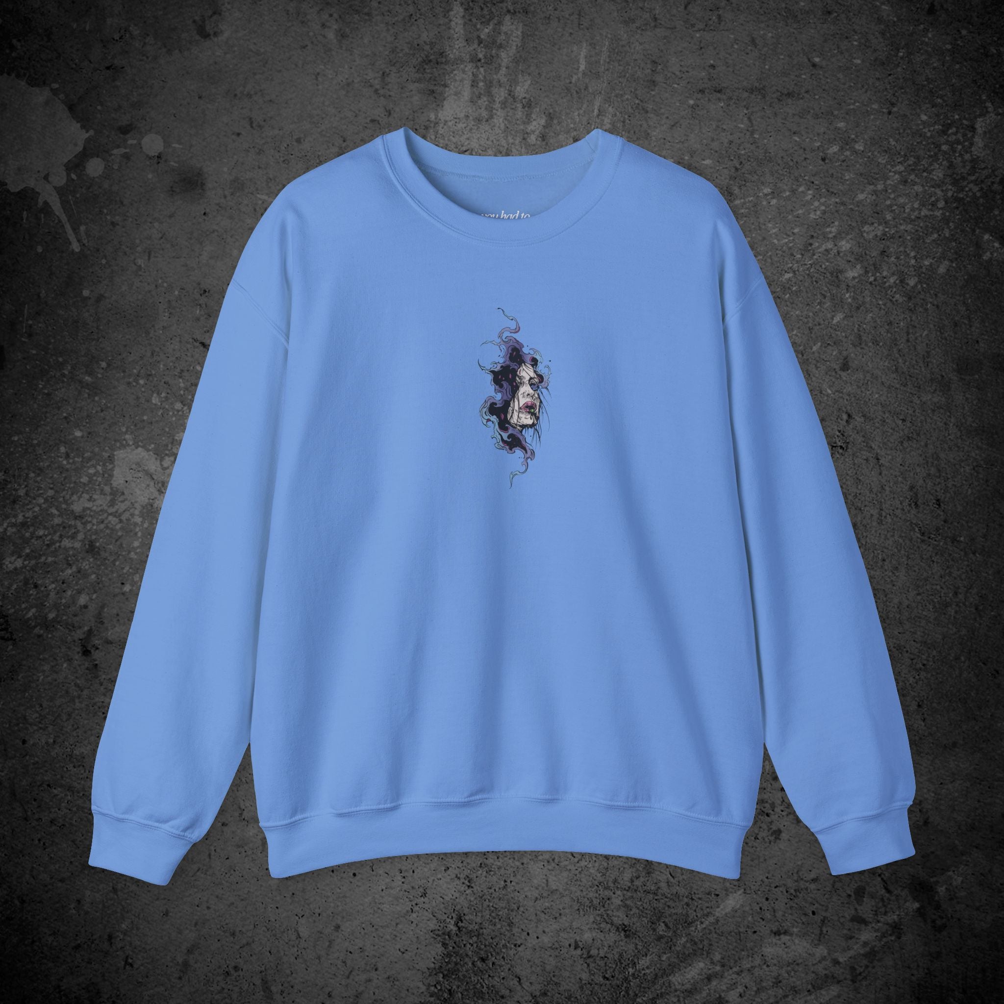 haunted portrait printed crewneck sweatshirt — nostalgic minimalist streetwear