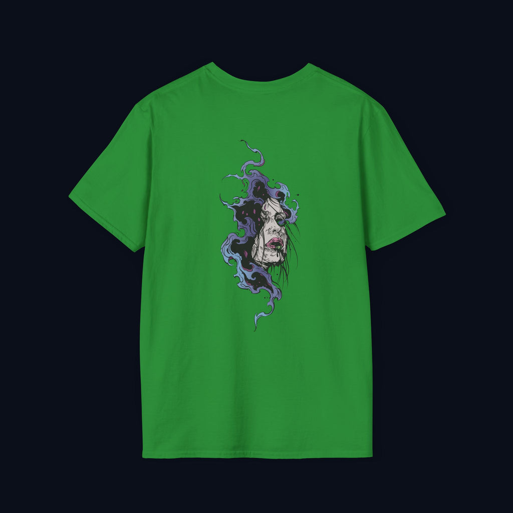 haunted portrait back print t-shirt — nostalgic streetwear inspired by memories