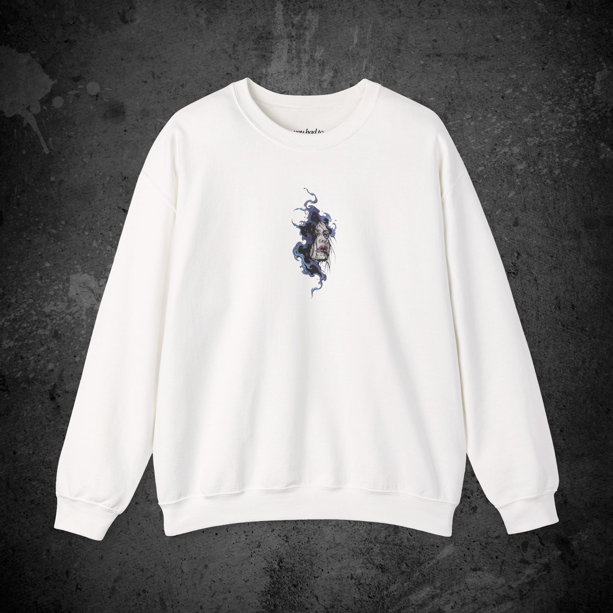haunted portrait printed crewneck sweatshirt — nostalgic minimalist streetwear