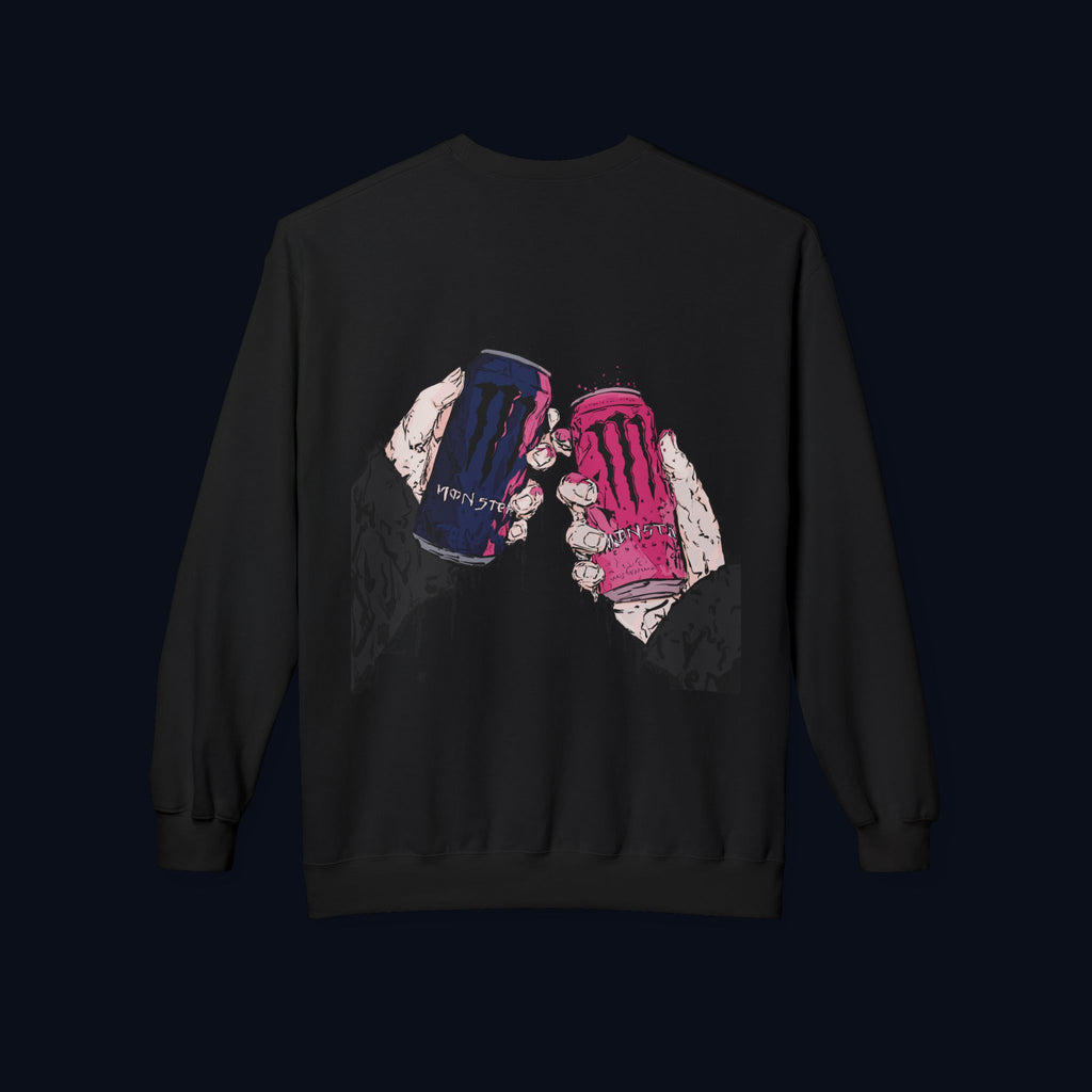midnight cheers back print crewneck sweatshirt — nostalgic minimalist streetwear
