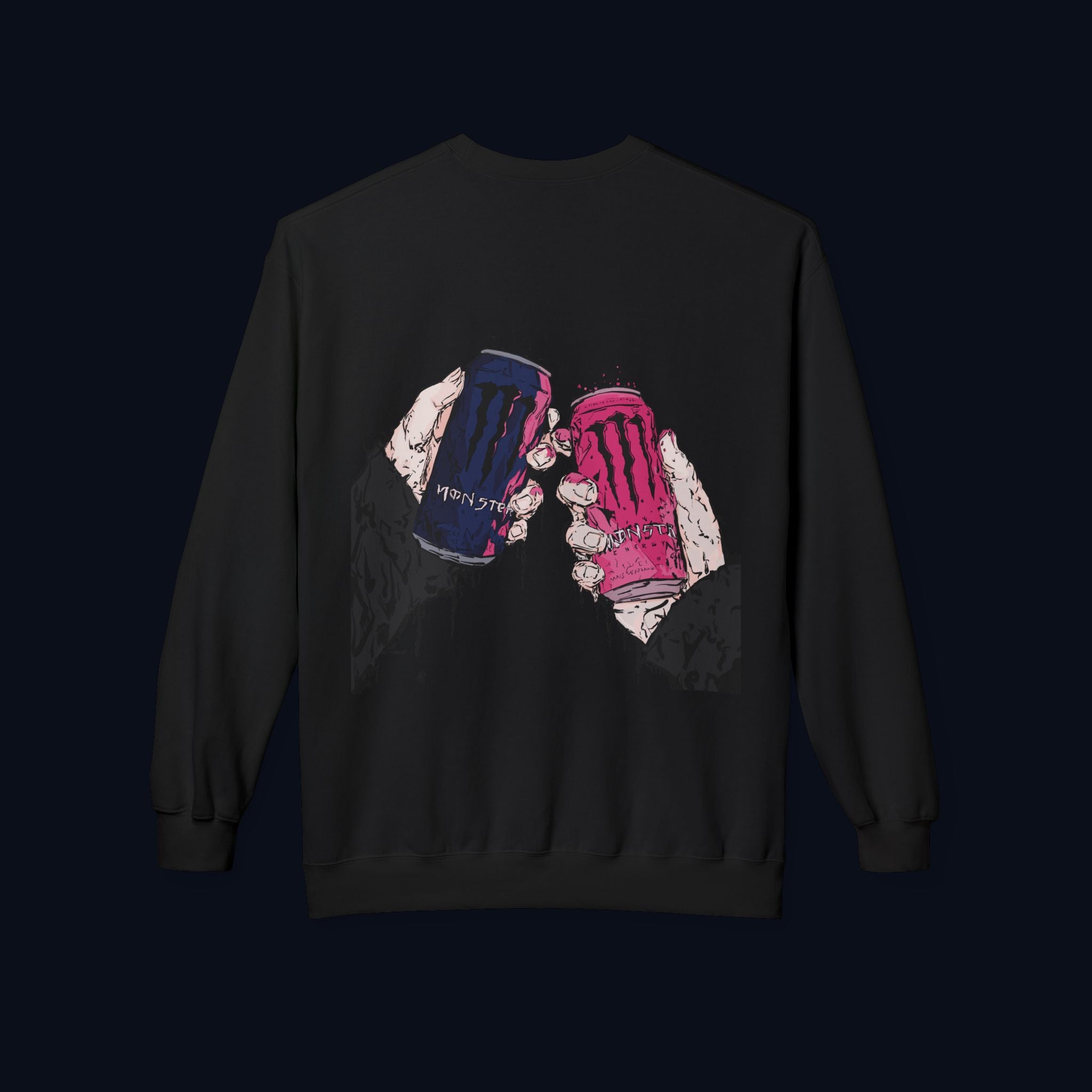 midnight cheers back print crewneck sweatshirt — nostalgic minimalist streetwear