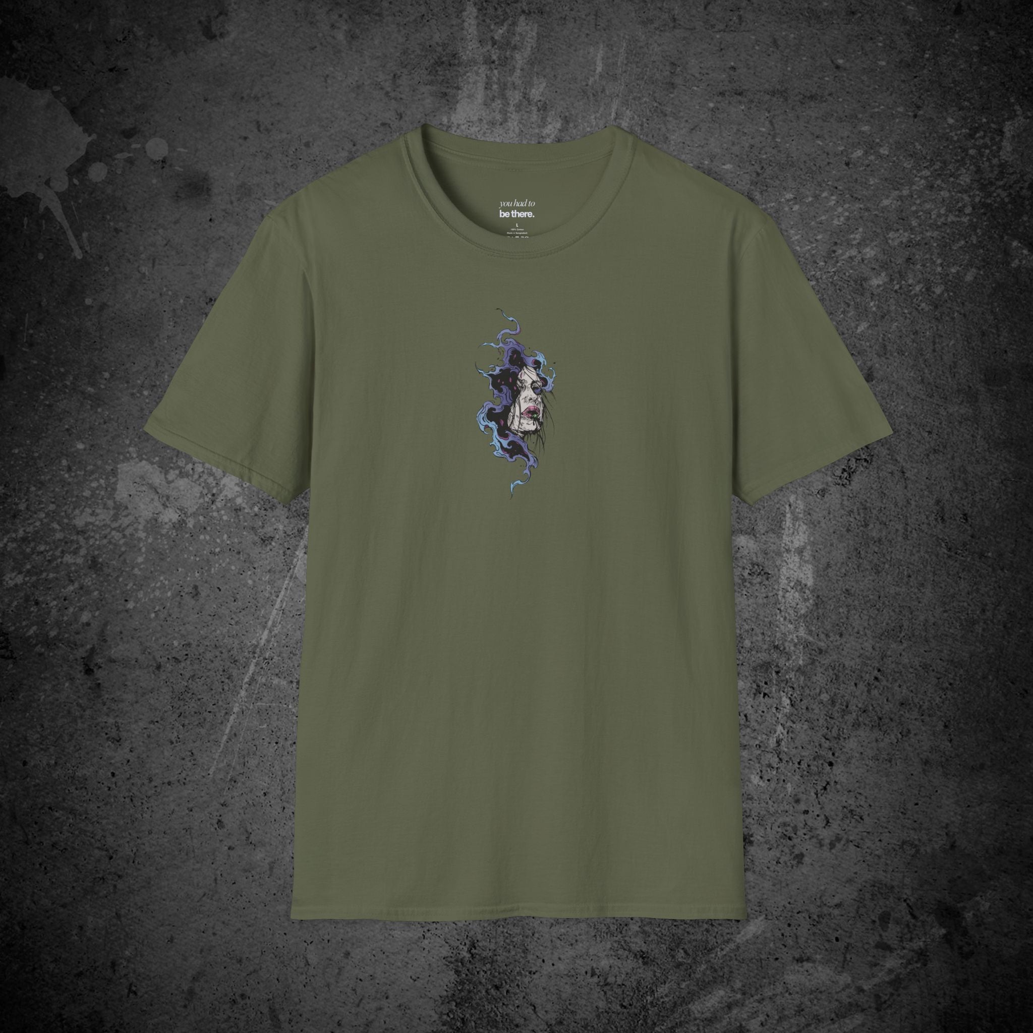 haunted portrait printed t-shirt — nostalgic minimalist streetwear tee