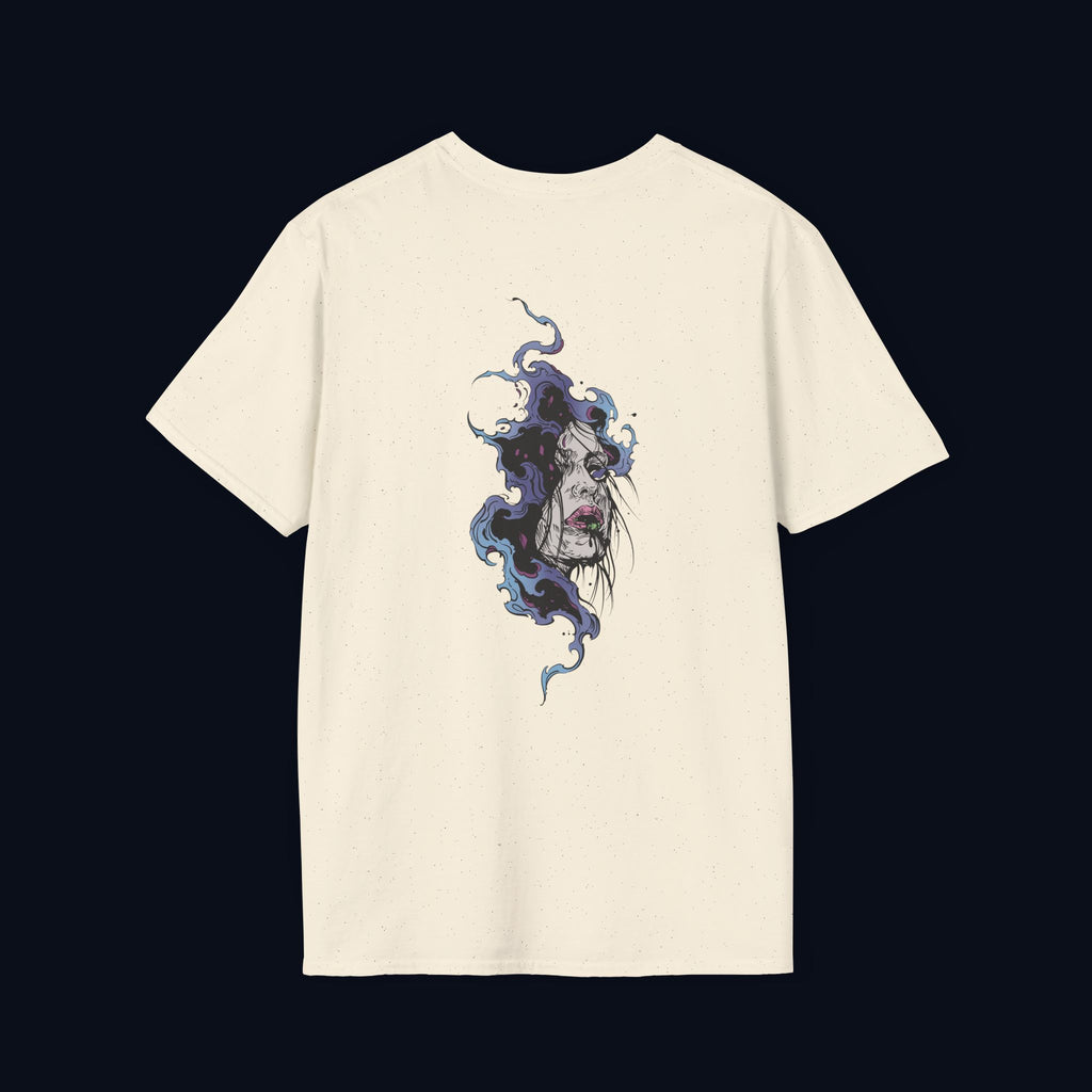 haunted portrait back print t-shirt — nostalgic streetwear inspired by memories