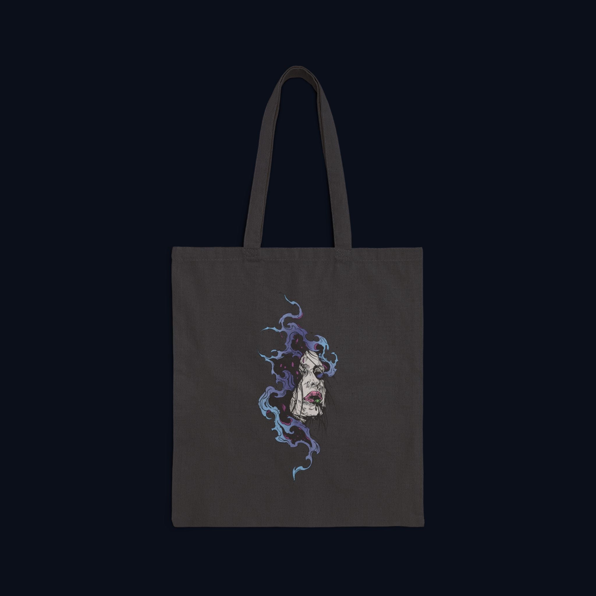 haunted portrait canvas tote bag — heavyweight nostalgic streetwear tote