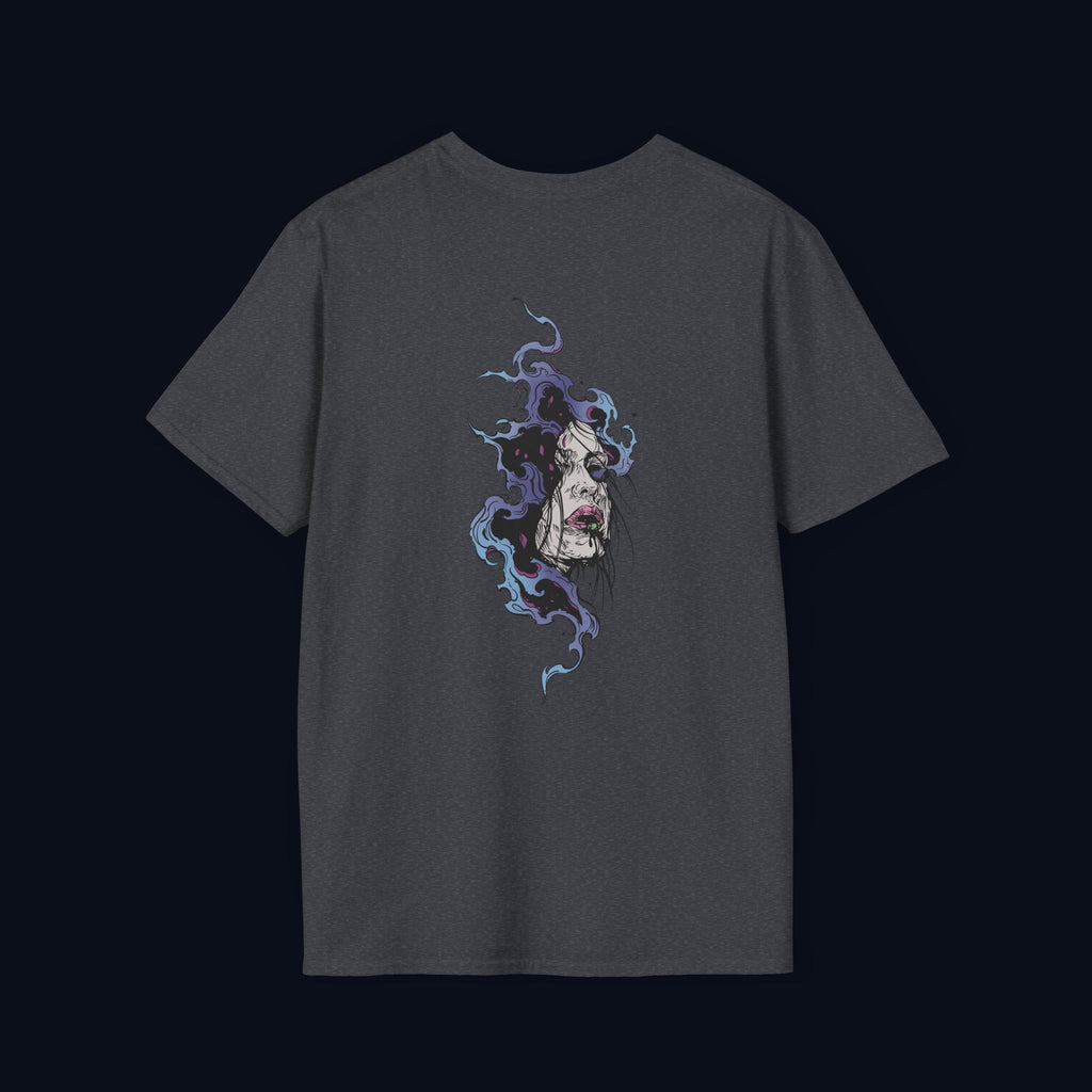 haunted portrait back print t-shirt — nostalgic streetwear inspired by memories