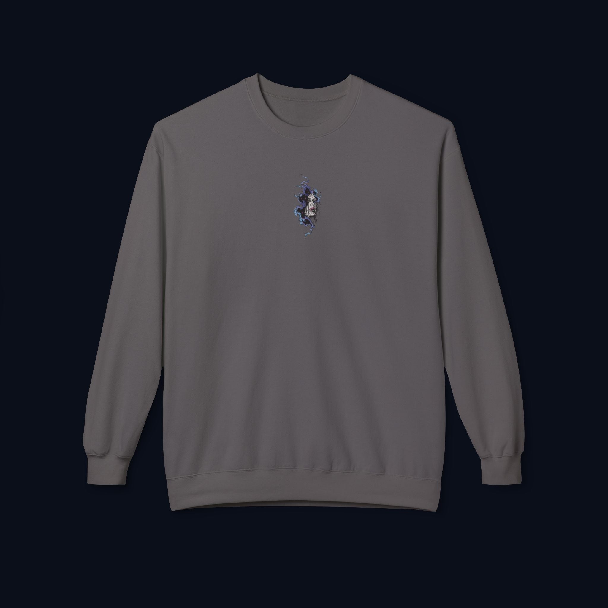haunted portrait printed crewneck sweatshirt — nostalgic minimalist streetwear