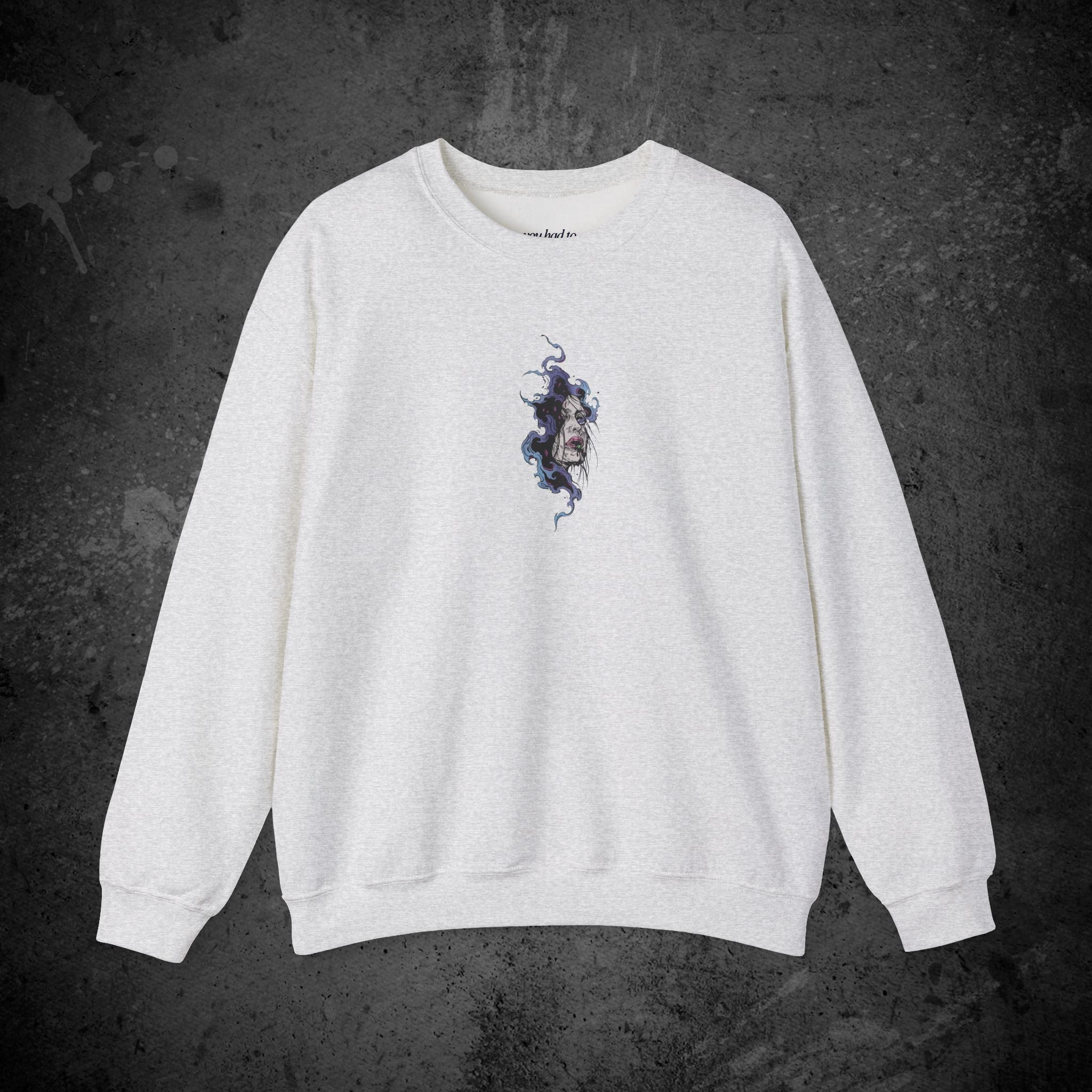 haunted portrait printed crewneck sweatshirt — nostalgic minimalist streetwear