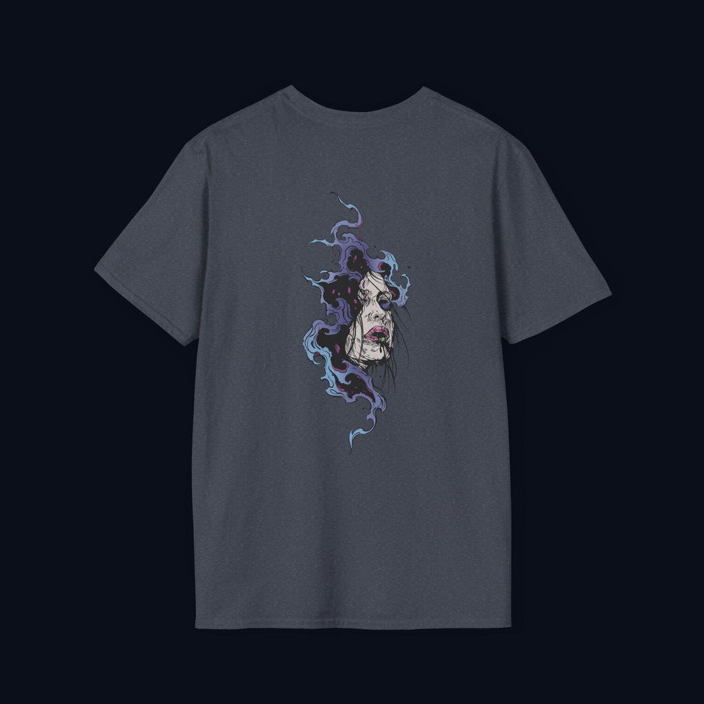 haunted portrait back print t-shirt — nostalgic streetwear inspired by memories