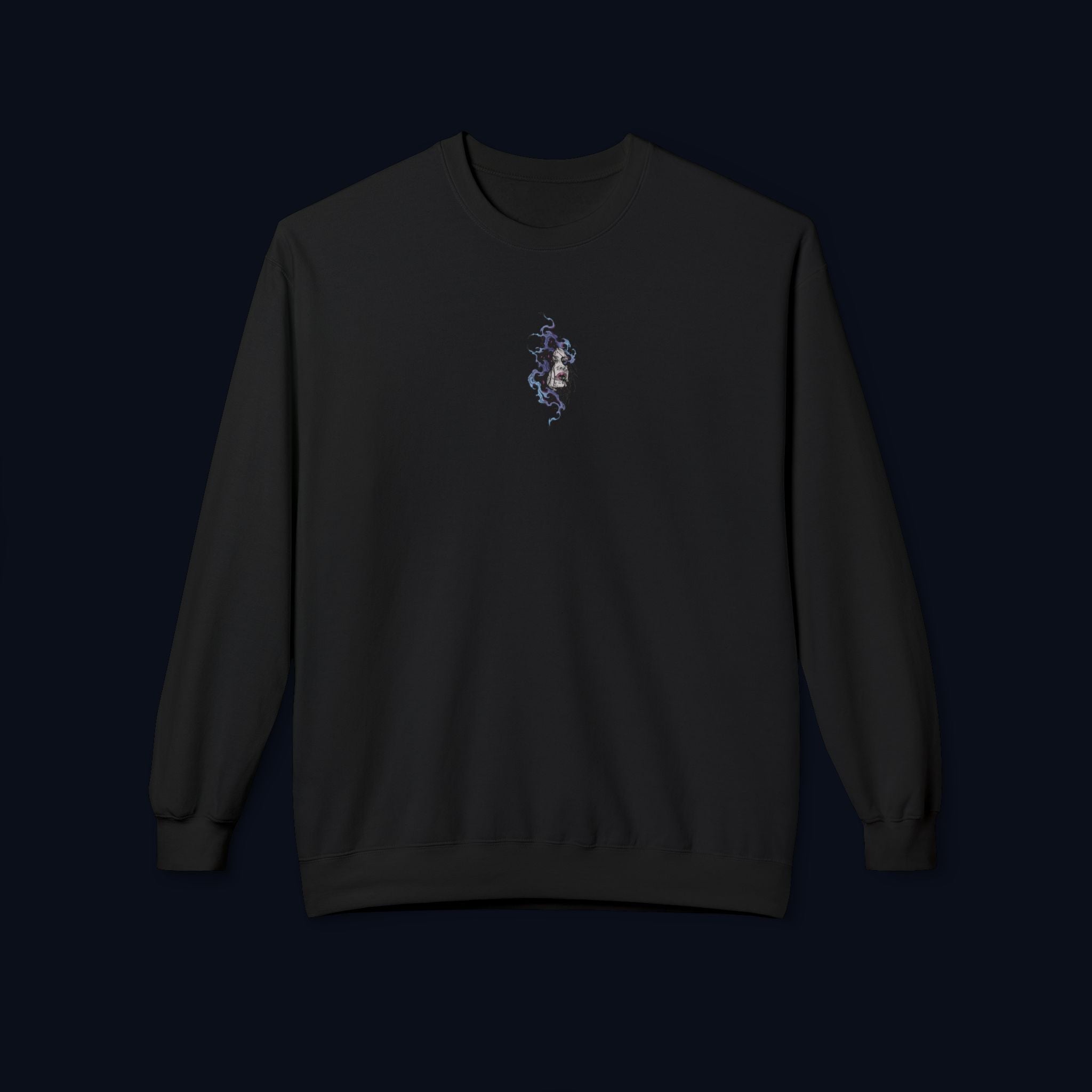 haunted portrait printed crewneck sweatshirt — nostalgic minimalist streetwear