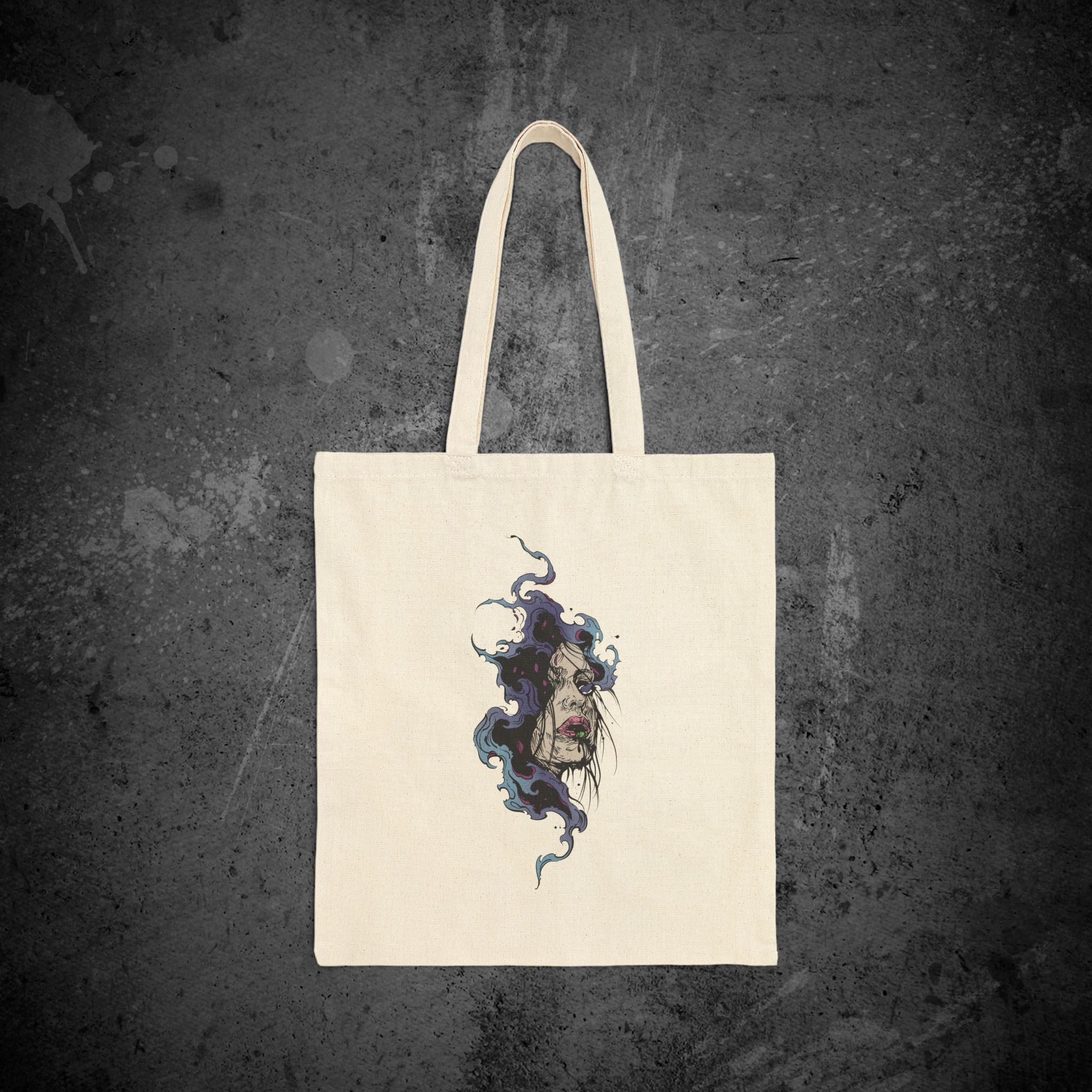 haunted portrait canvas tote bag — heavyweight nostalgic streetwear tote