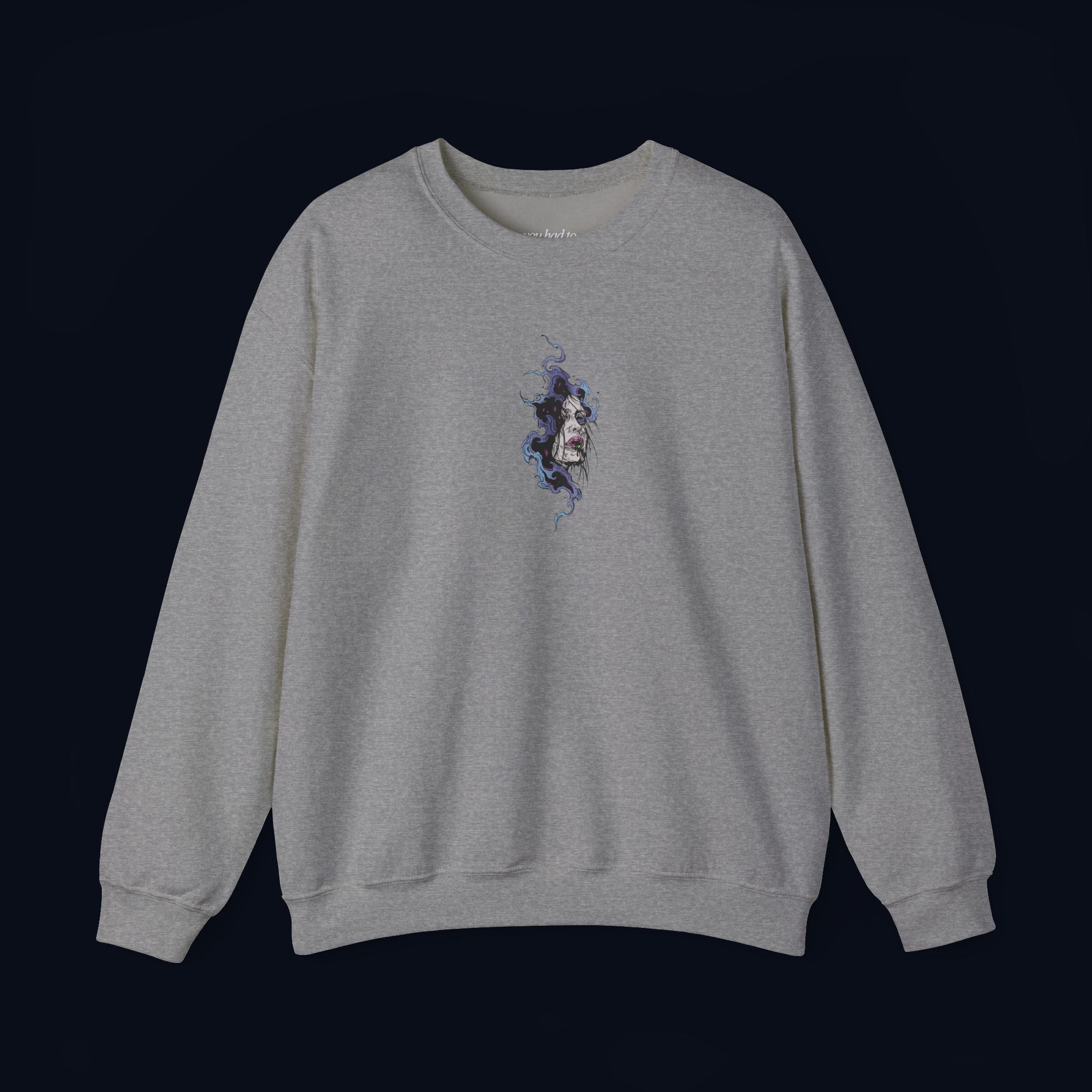 haunted portrait printed crewneck sweatshirt — nostalgic minimalist streetwear