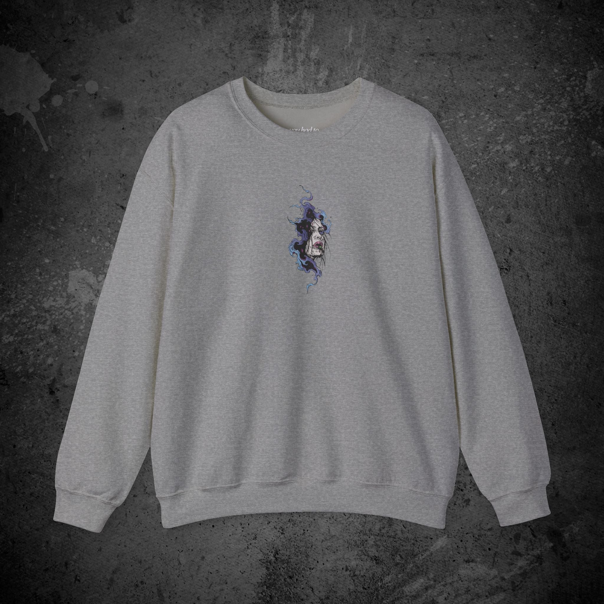 haunted portrait printed crewneck sweatshirt — nostalgic minimalist streetwear