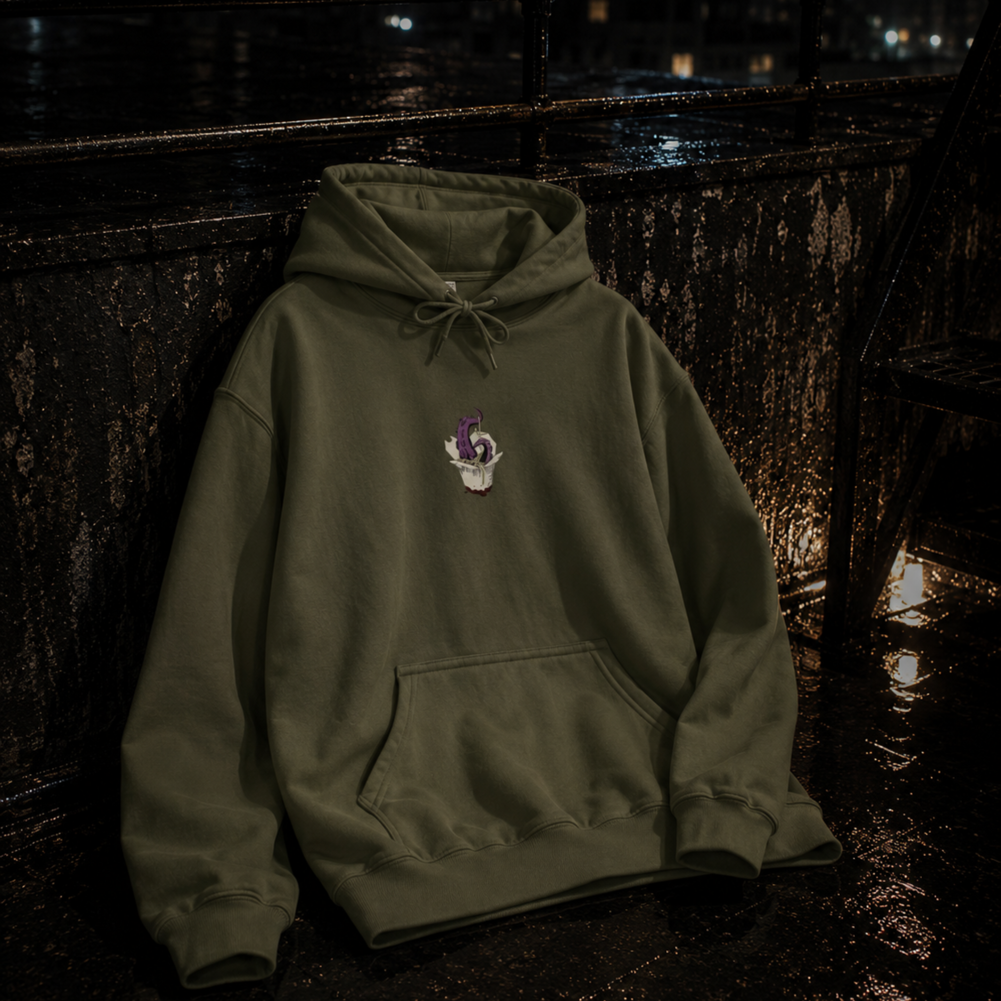 tentacle takeout printed hoodie — nostalgic minimalist streetwear
