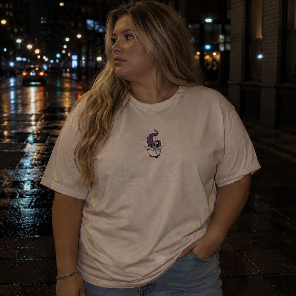 tentacle takeout printed t-shirt — nostalgic minimalist streetwear tee