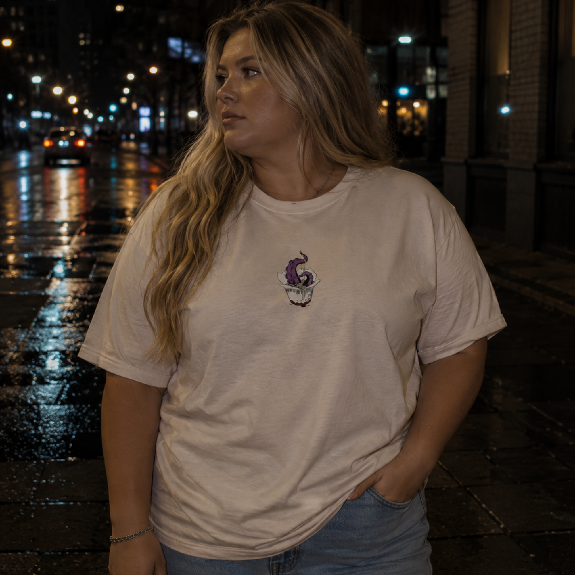 tentacle takeout printed t-shirt — nostalgic minimalist streetwear tee