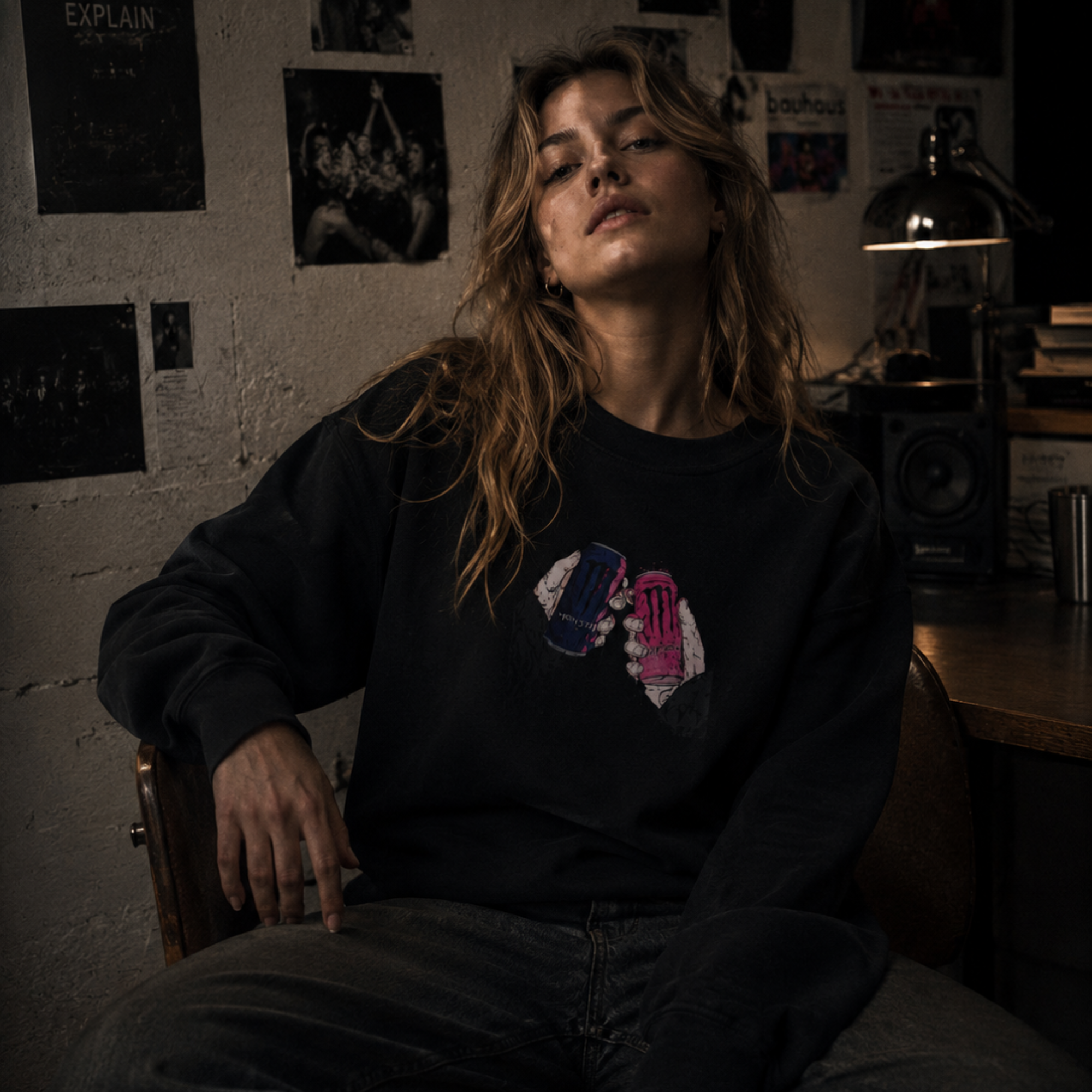 midnight cheers front print crewneck sweatshirt — nostalgic minimalist streetwear