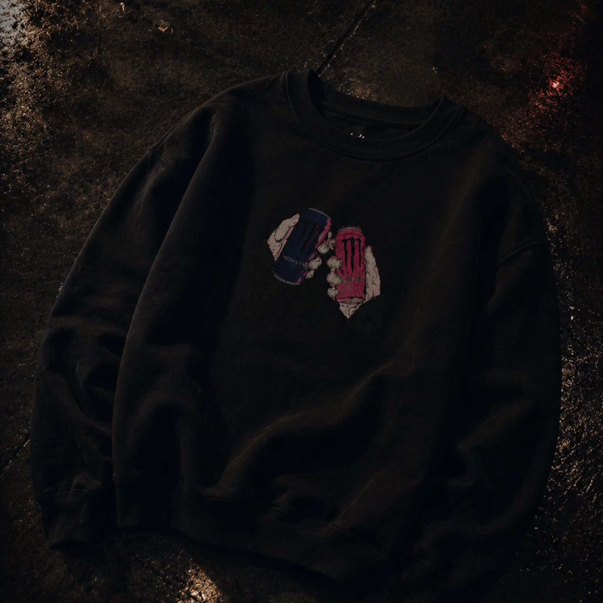 midnight cheers front print crewneck sweatshirt — nostalgic minimalist streetwear
