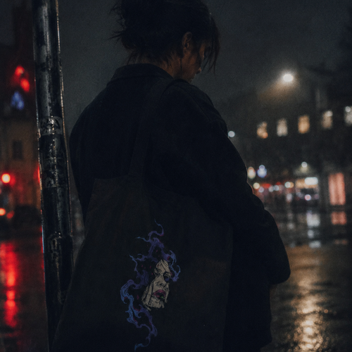 haunted portrait canvas tote bag — heavyweight nostalgic streetwear tote