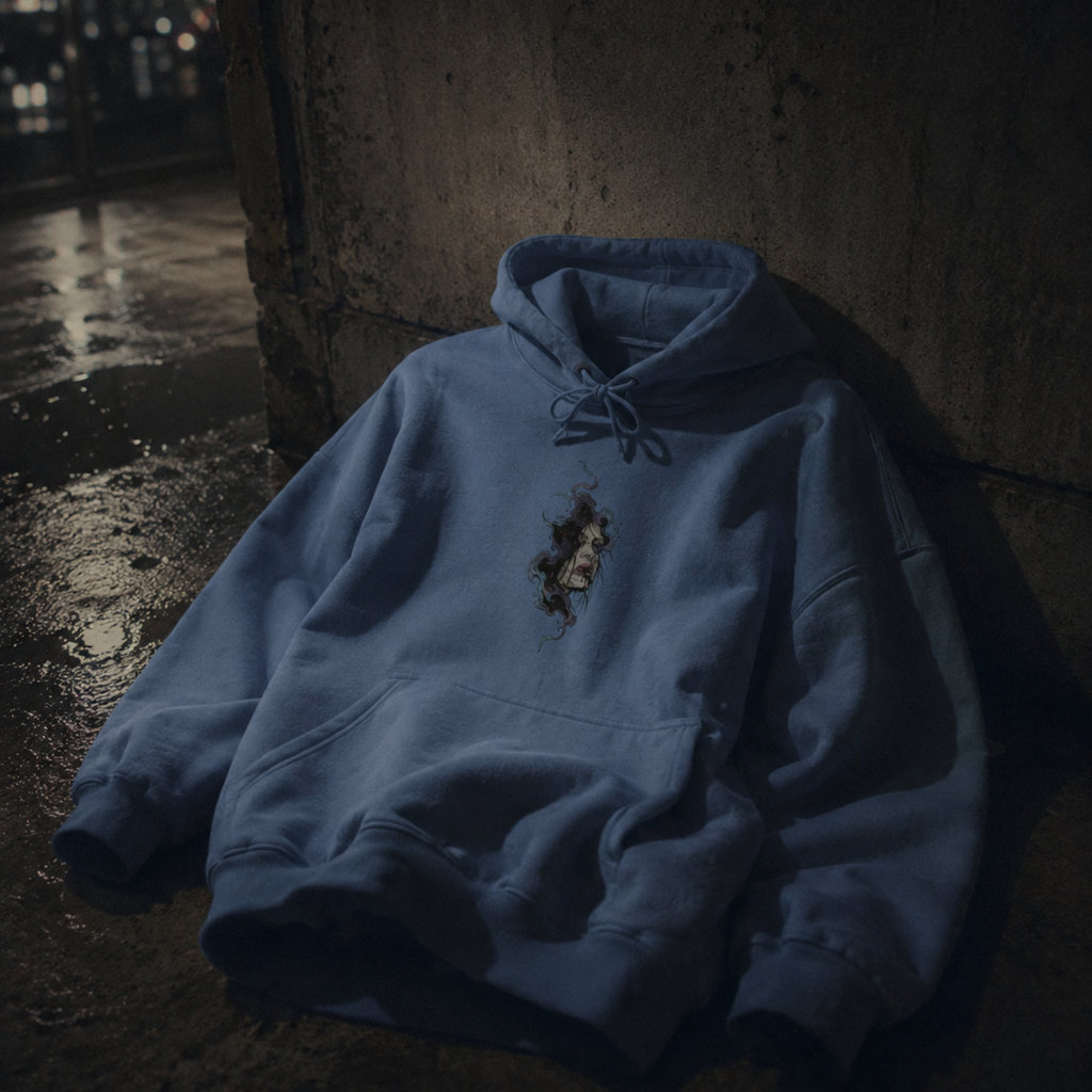 haunted portrait printed hoodie — nostalgic minimalist streetwear