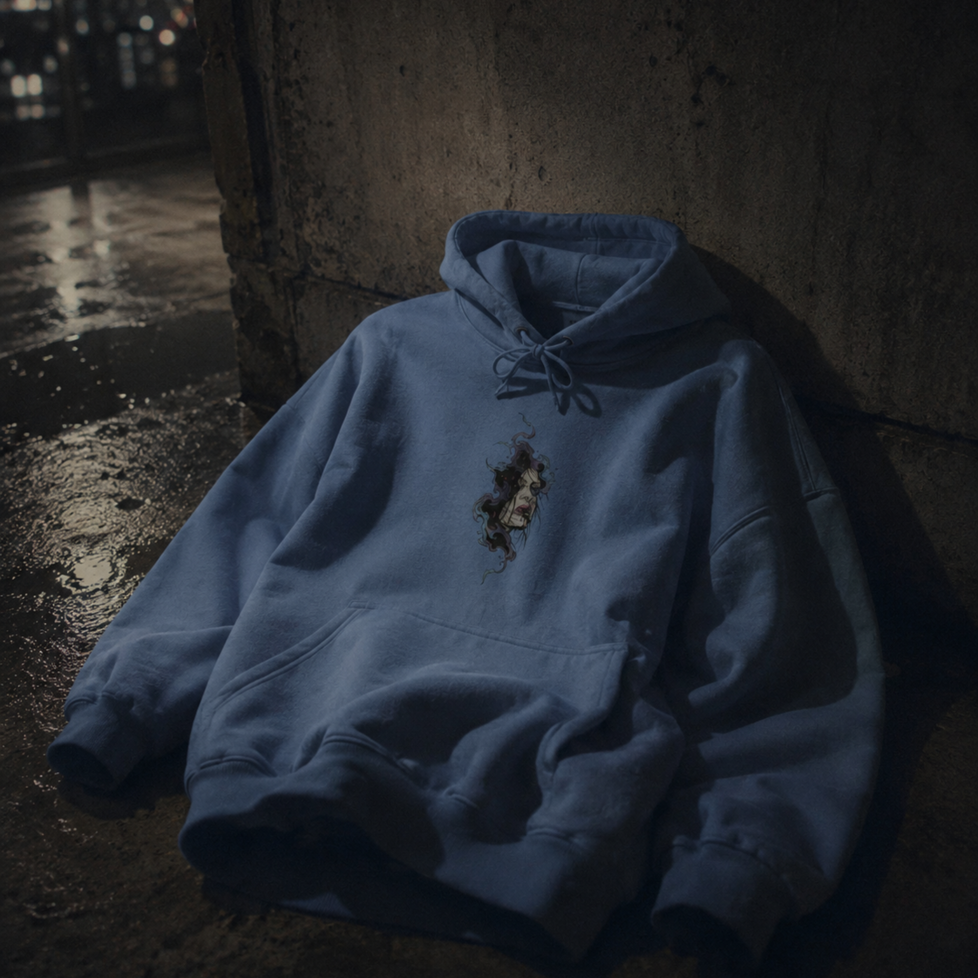haunted portrait printed hoodie — nostalgic minimalist streetwear