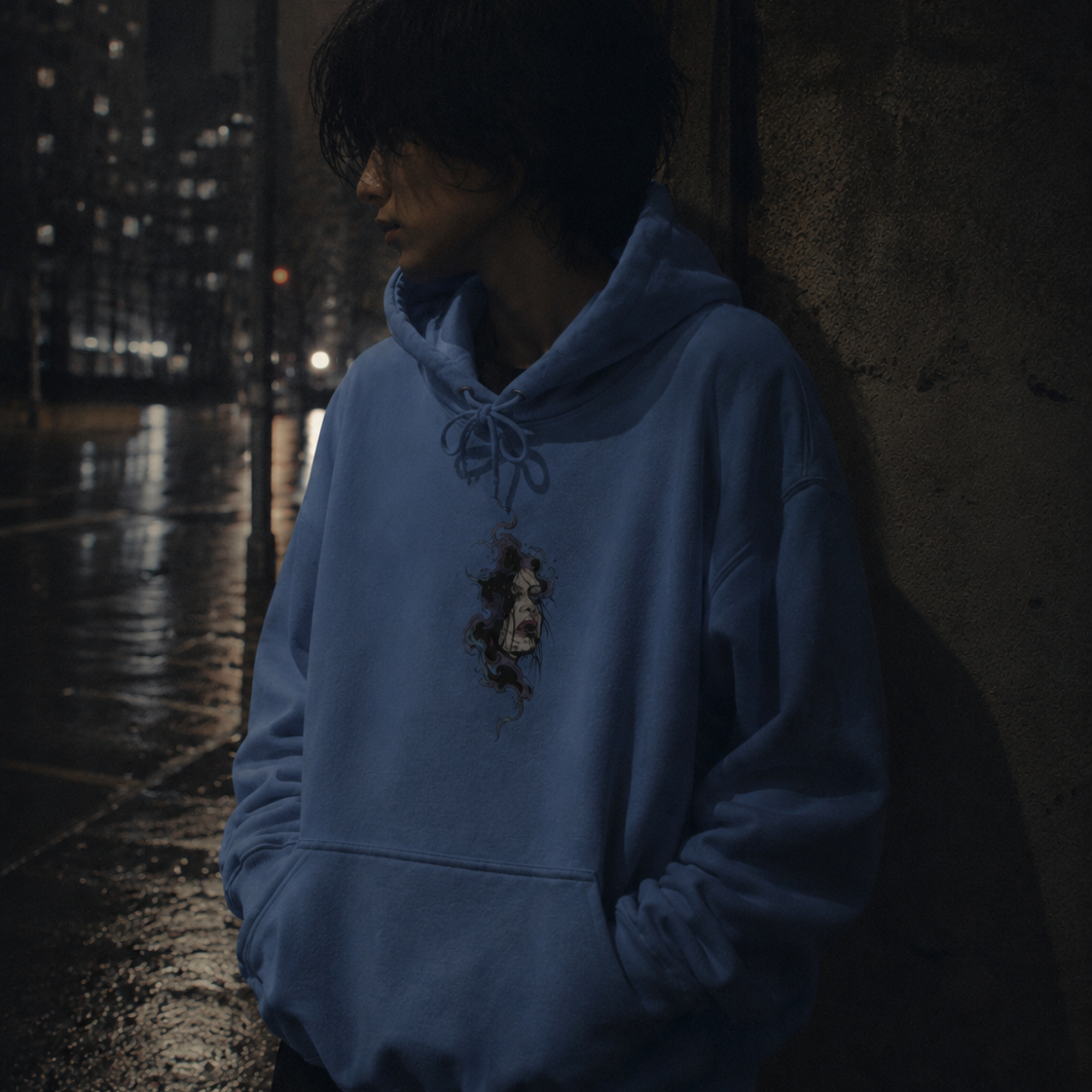 haunted portrait printed hoodie — nostalgic minimalist streetwear