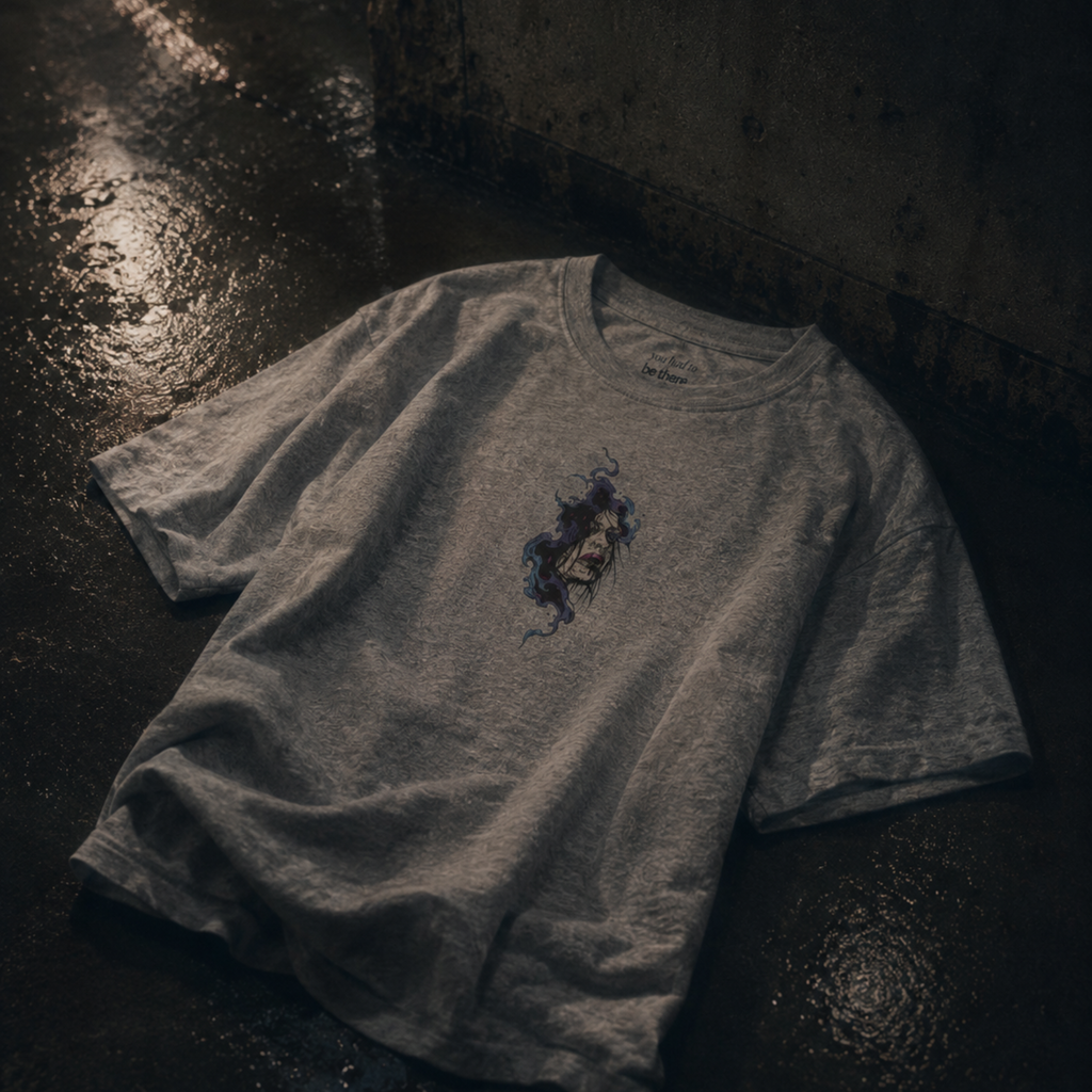 haunted portrait printed t-shirt — nostalgic minimalist streetwear tee