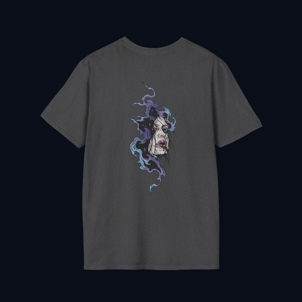 haunted portrait back print t-shirt — nostalgic streetwear inspired by memories
