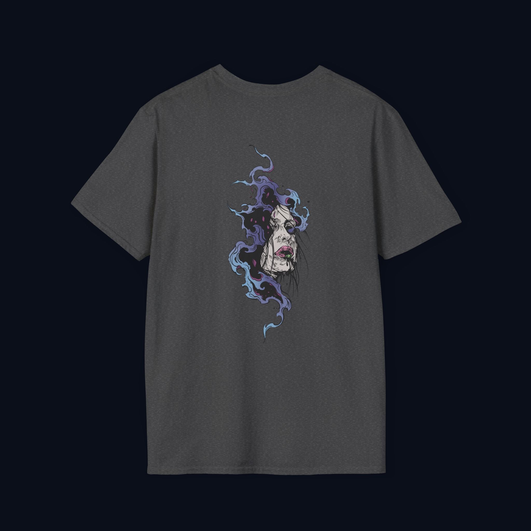 haunted portrait back print t-shirt — nostalgic streetwear inspired by memories