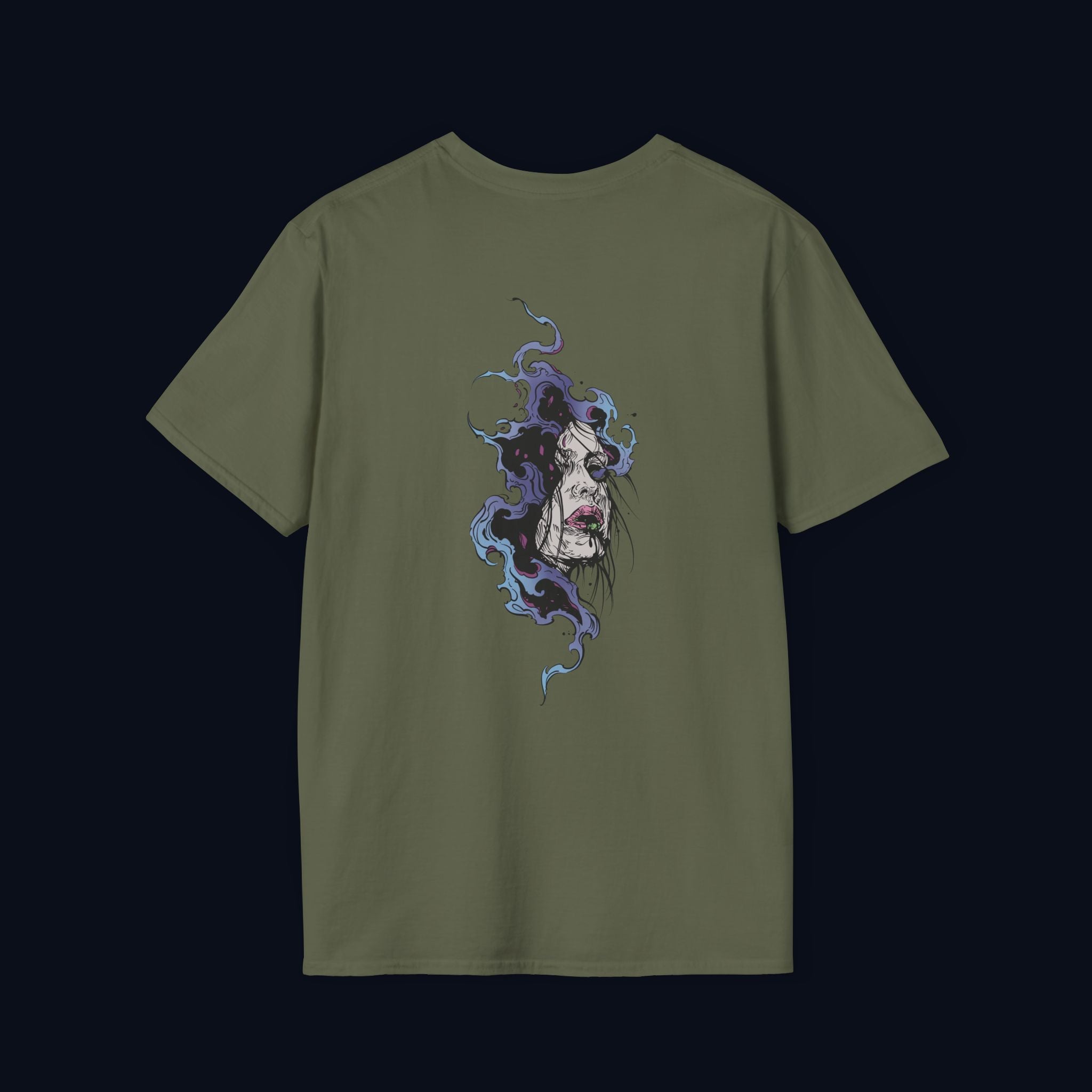 haunted portrait back print t-shirt — nostalgic streetwear inspired by memories