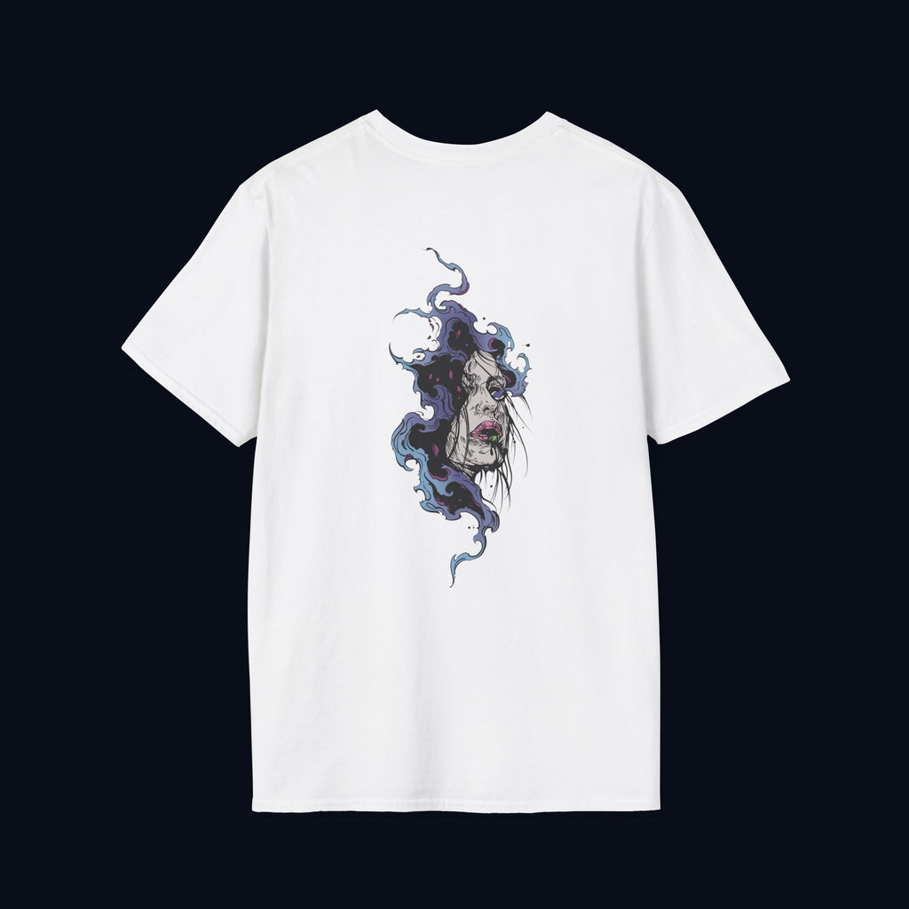 haunted portrait back print t-shirt — nostalgic streetwear inspired by memories
