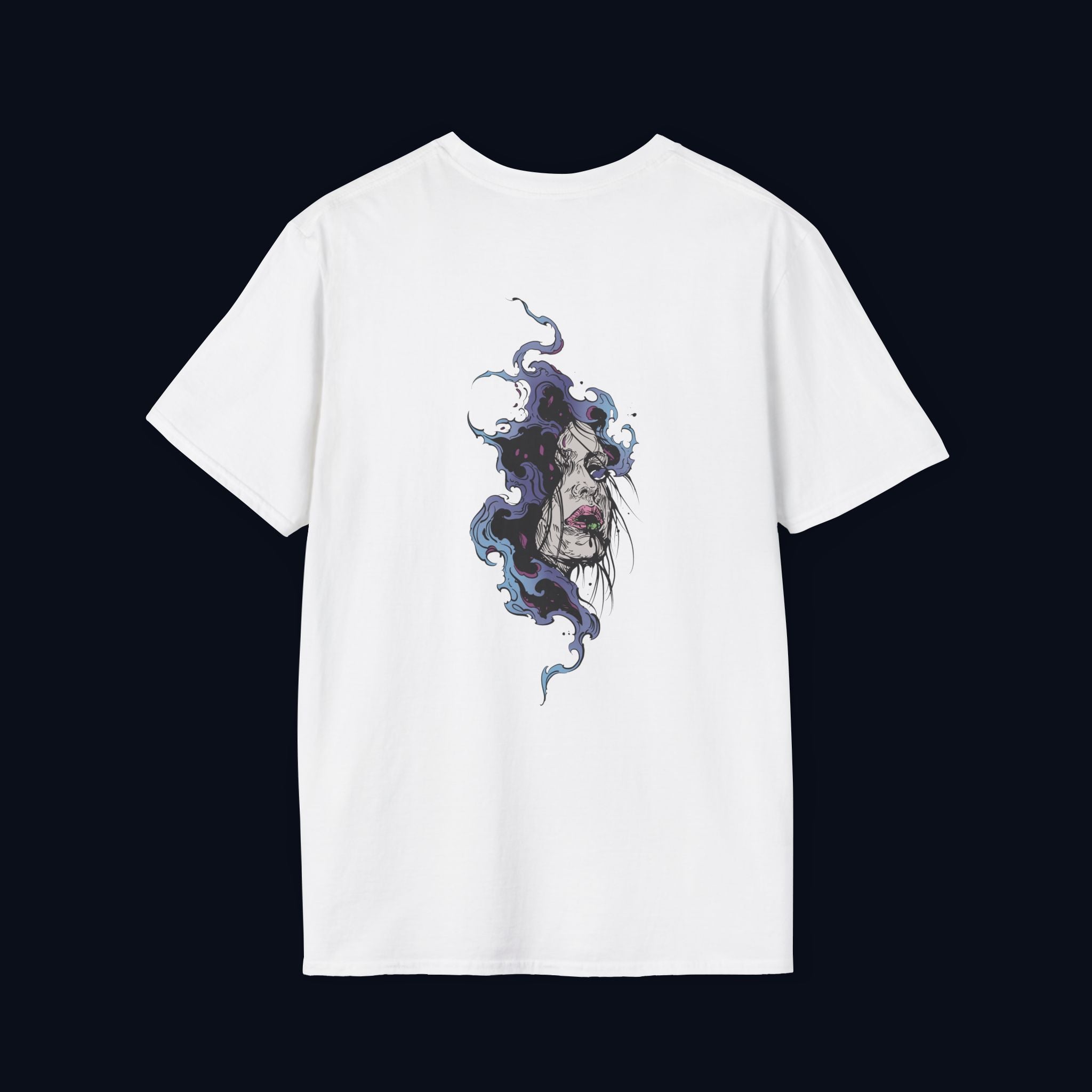 haunted portrait back print t-shirt — nostalgic streetwear inspired by memories
