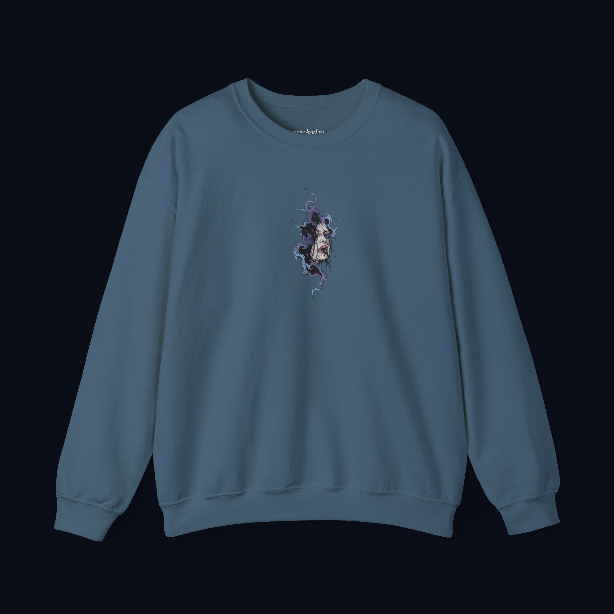 haunted portrait printed crewneck sweatshirt — nostalgic minimalist streetwear
