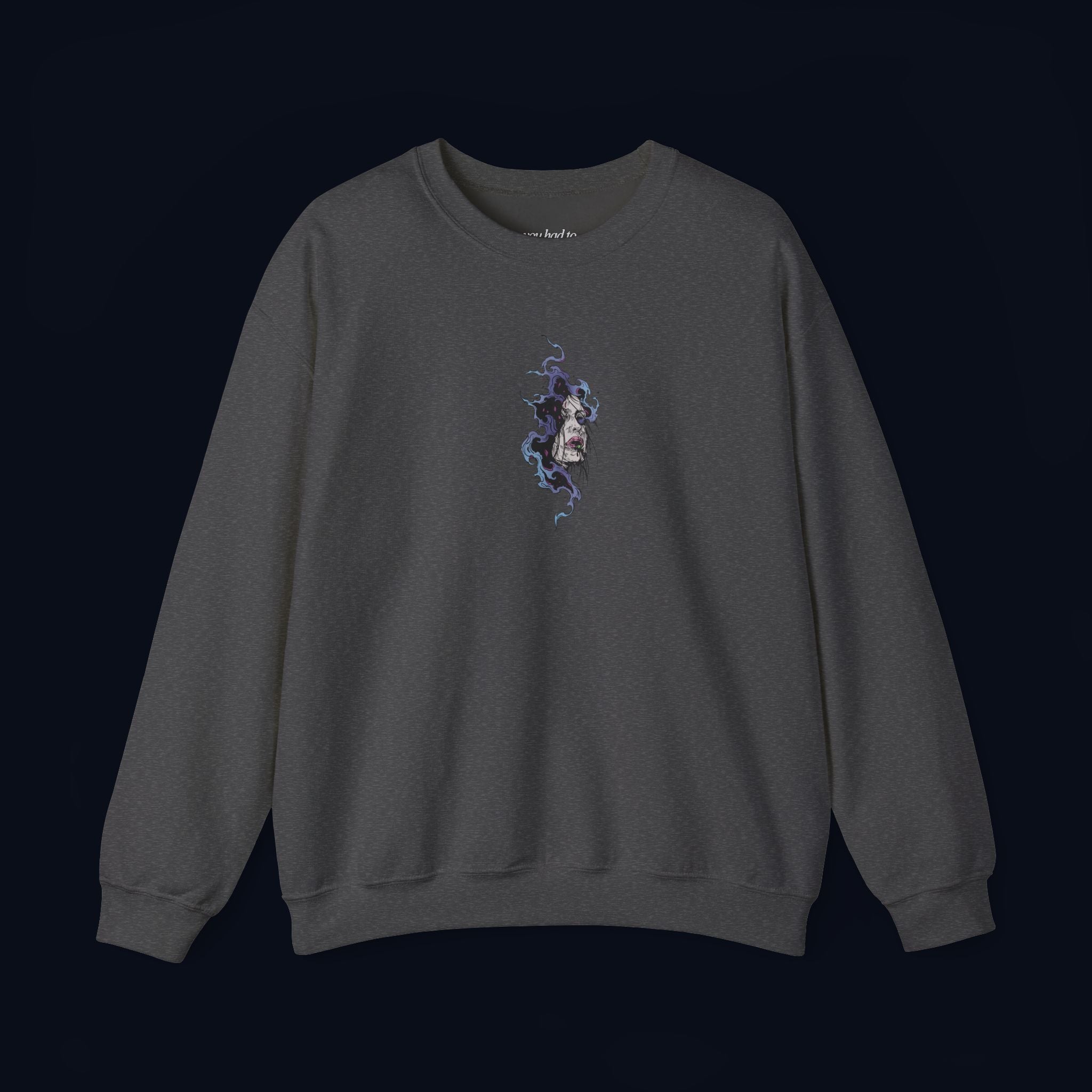 haunted portrait printed crewneck sweatshirt — nostalgic minimalist streetwear