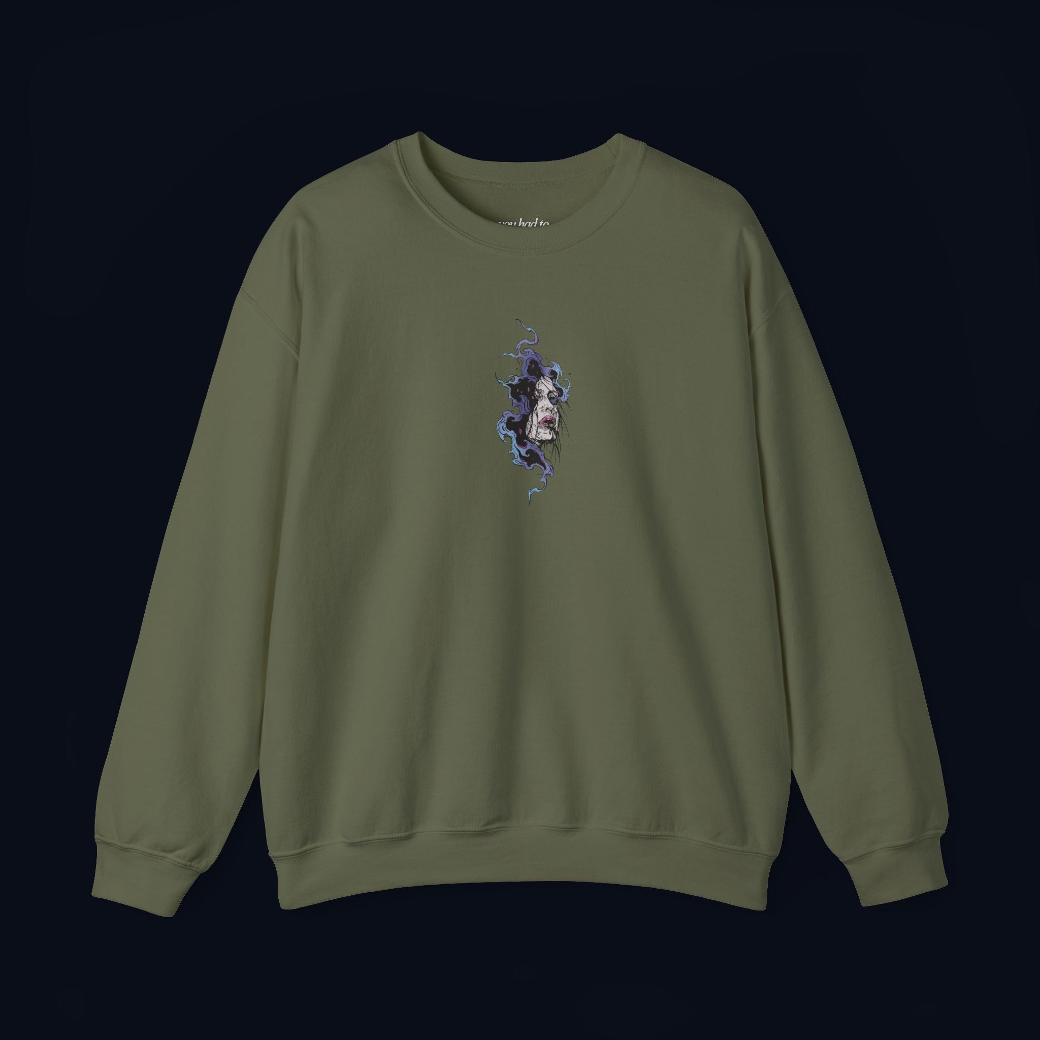 haunted portrait printed crewneck sweatshirt — nostalgic minimalist streetwear