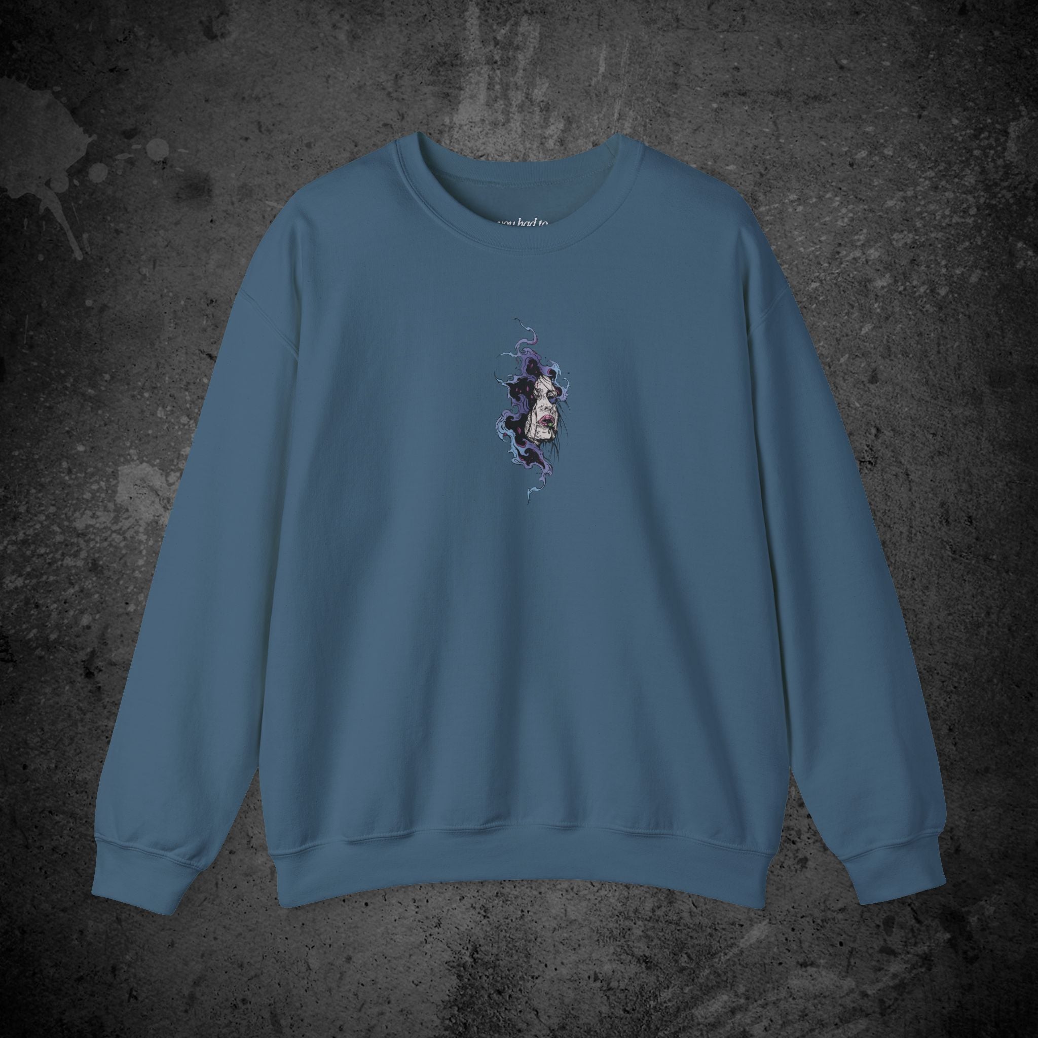 haunted portrait printed crewneck sweatshirt — nostalgic minimalist streetwear