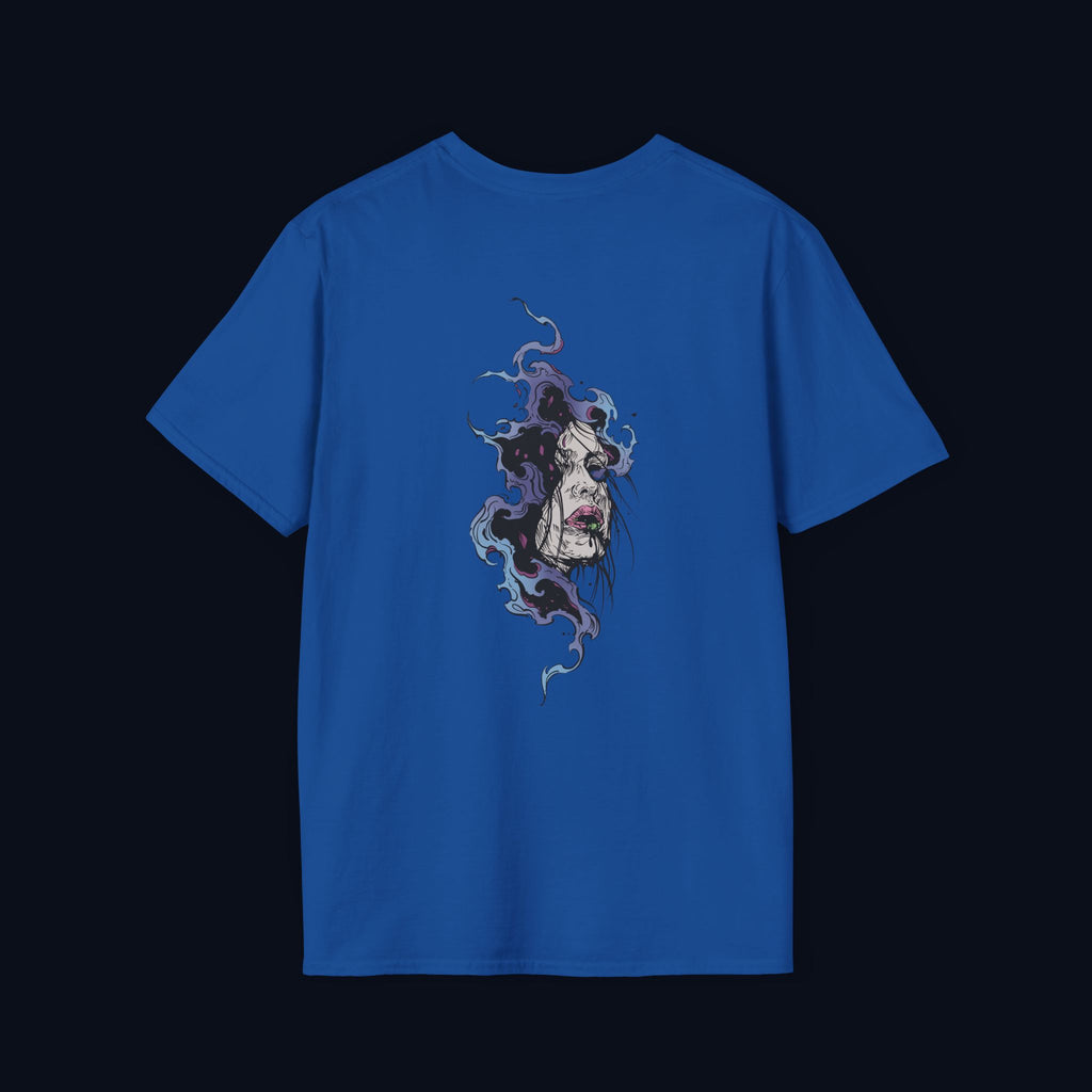 haunted portrait back print t-shirt — nostalgic streetwear inspired by memories