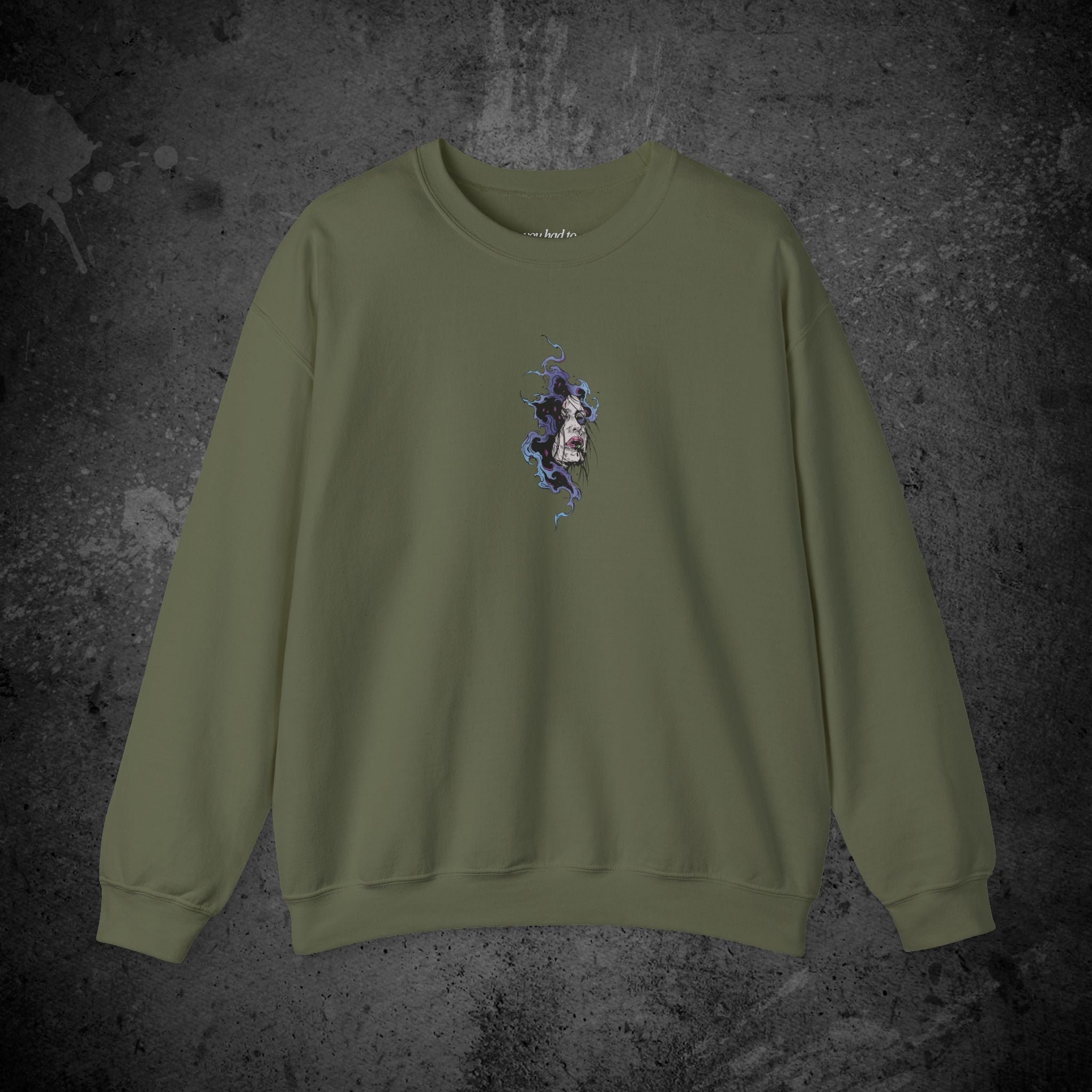 haunted portrait printed crewneck sweatshirt — nostalgic minimalist streetwear