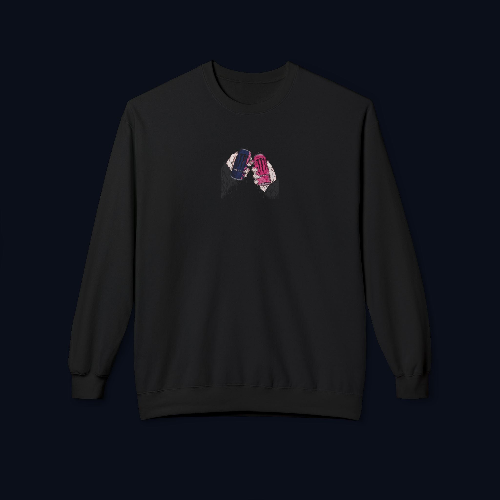 midnight cheers front print crewneck sweatshirt — nostalgic minimalist streetwear