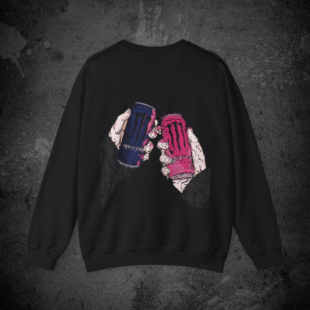 midnight cheers back print crewneck sweatshirt — nostalgic minimalist streetwear