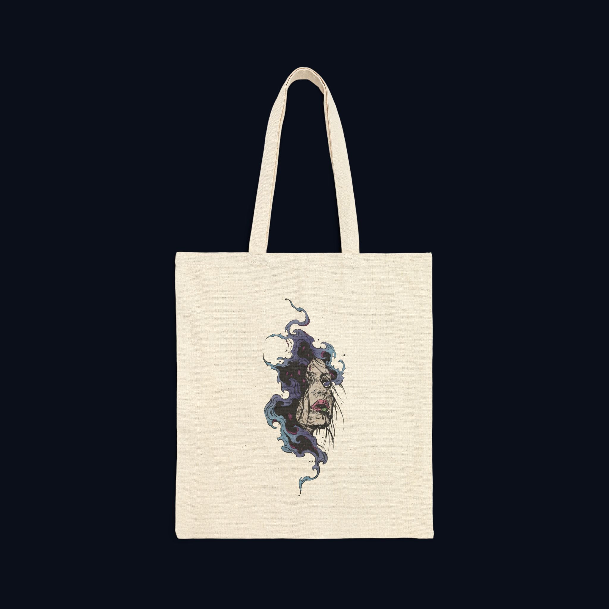 haunted portrait canvas tote bag — heavyweight nostalgic streetwear tote