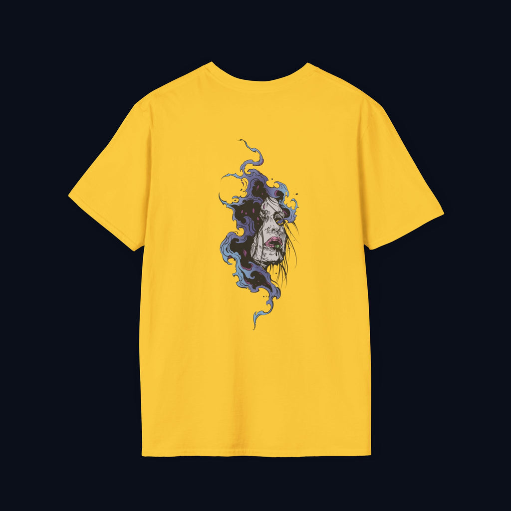 haunted portrait back print t-shirt — nostalgic streetwear inspired by memories