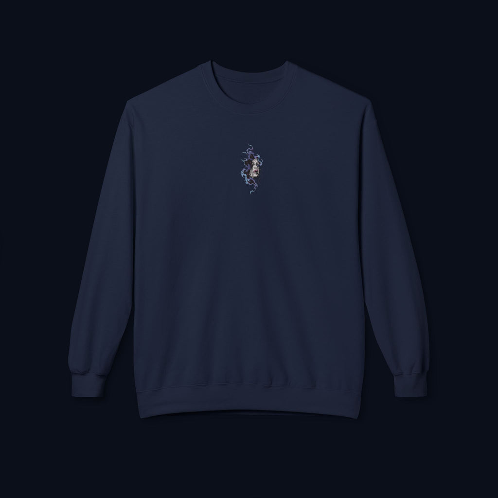 haunted portrait printed crewneck sweatshirt — nostalgic minimalist streetwear