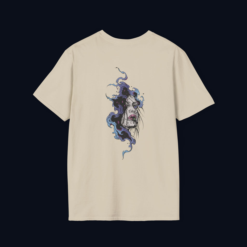 haunted portrait back print t-shirt — nostalgic streetwear inspired by memories